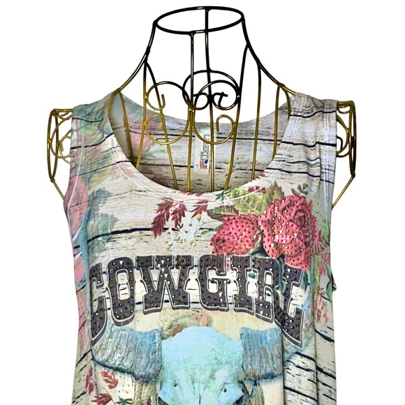 Liberty Wear Cowgirl Dress with Western Print, Sequins, & Lace Netted Hem Medium - Picture 8 of 15